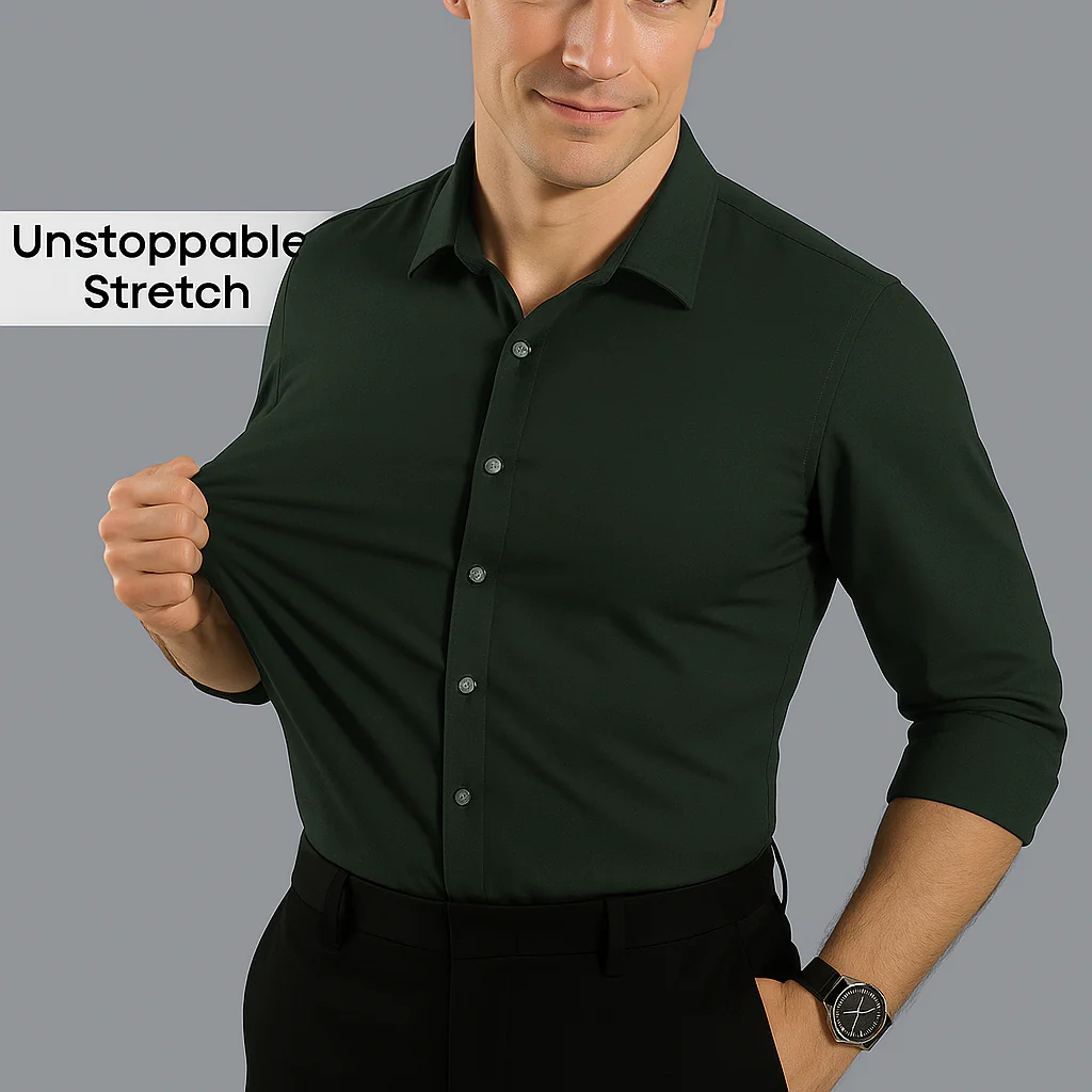 Men Mustang Lycra Soft Stretchable Shirt- Dark Green - Image 4