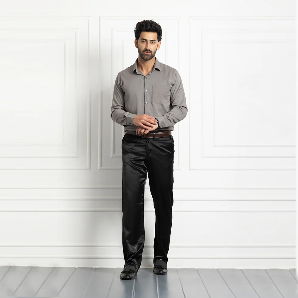 Men Mustang Lycra Soft Stretchable Shirt- Dark Grey - Image 3