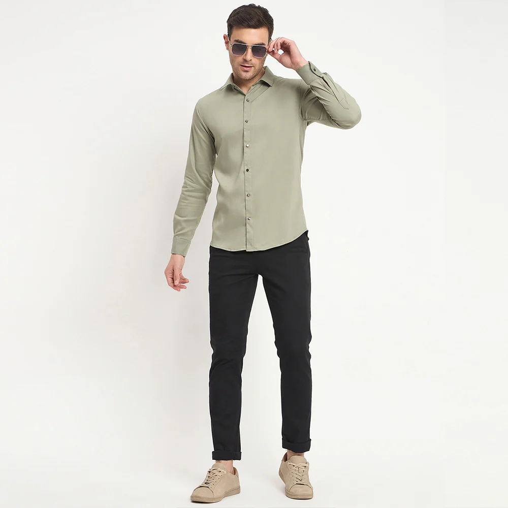 Men Mustang Lycra Soft Stretchable Shirt- Light Green - Image 3