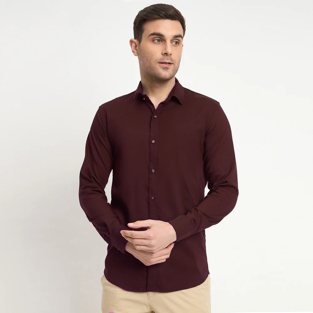 Men Mustang Lycra Soft Stretchable Shirt- Dark Maroon - Image 3