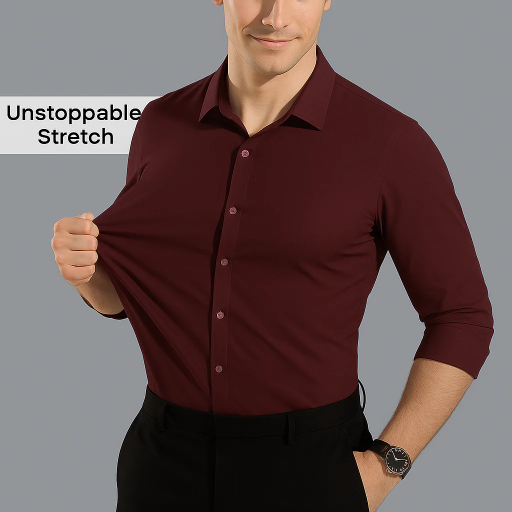 Men Mustang Lycra Soft Stretchable Shirt- Dark Maroon - Image 4