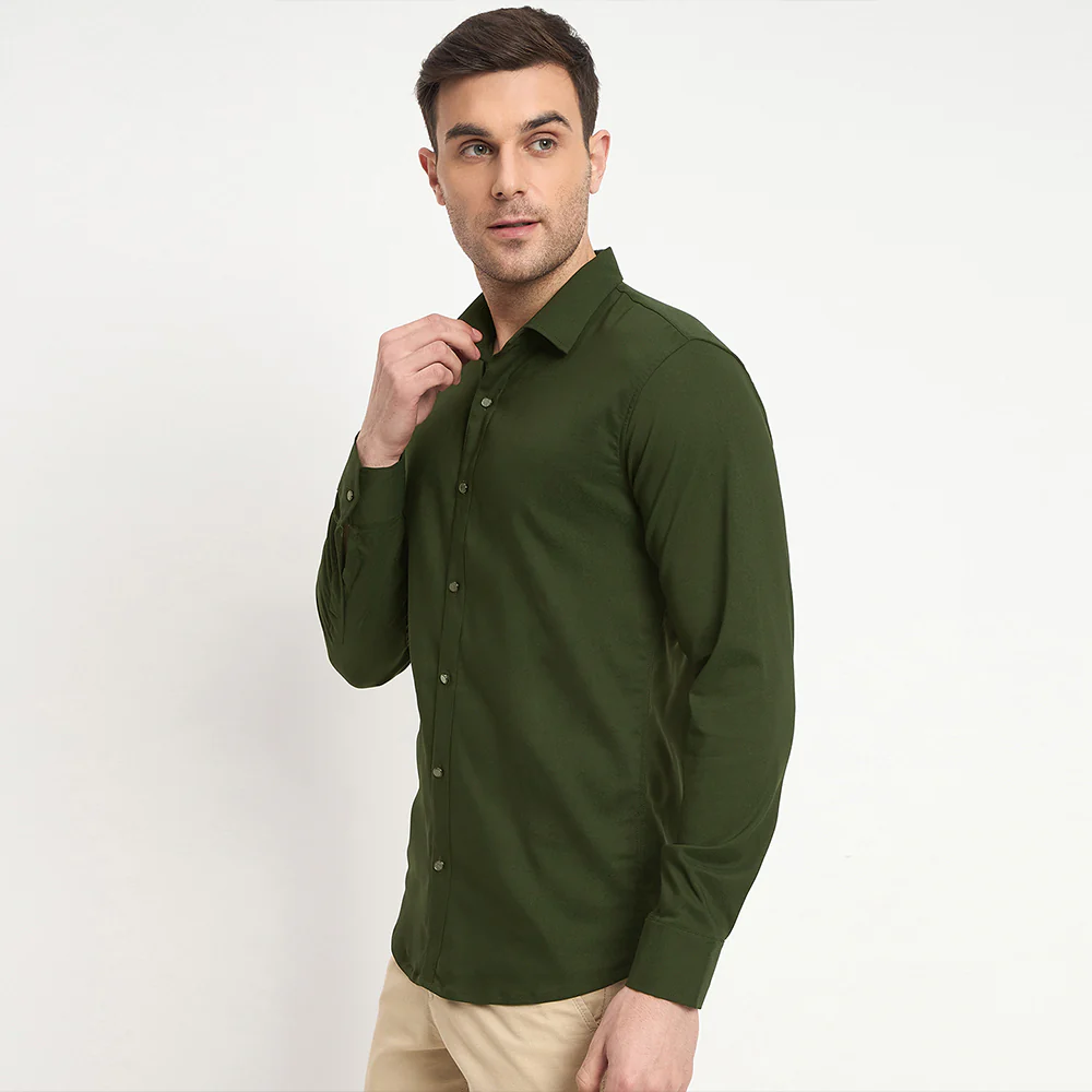 Men Mustang Lycra Soft Stretchable Shirt- Olive Green - Image 3
