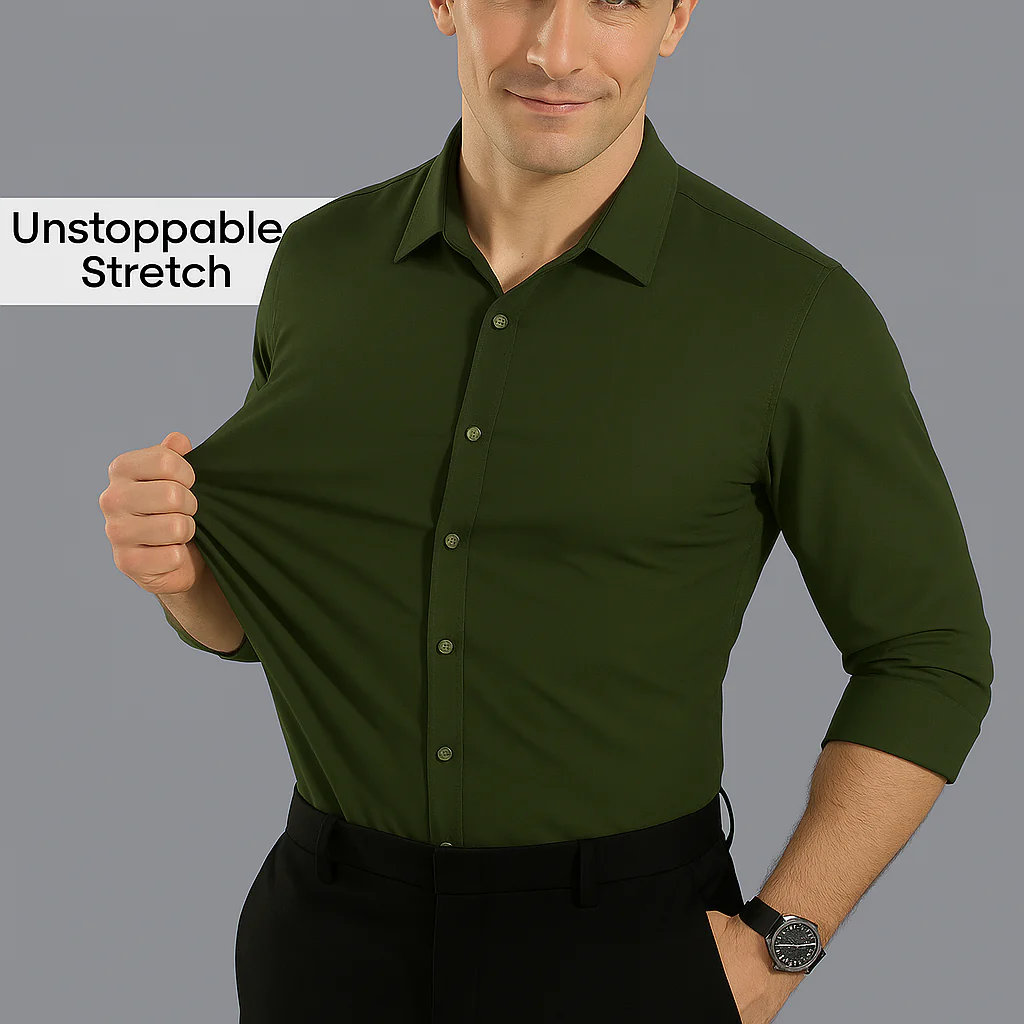 Men Mustang Lycra Soft Stretchable Shirt- Olive Green - Image 4