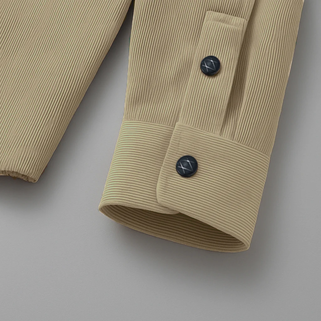 MEN’S CORDUROY SHIRT FOR WINTER STYLE | 21-WALES CORDUROY | DOUBLE POCKET | Cream - Image 3