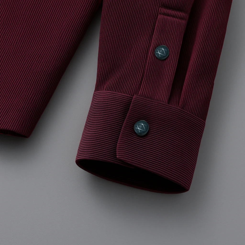 MEN’S CORDUROY SHIRT FOR WINTER STYLE | 21-WALES CORDUROY | DOUBLE POCKET | Wine - Image 3