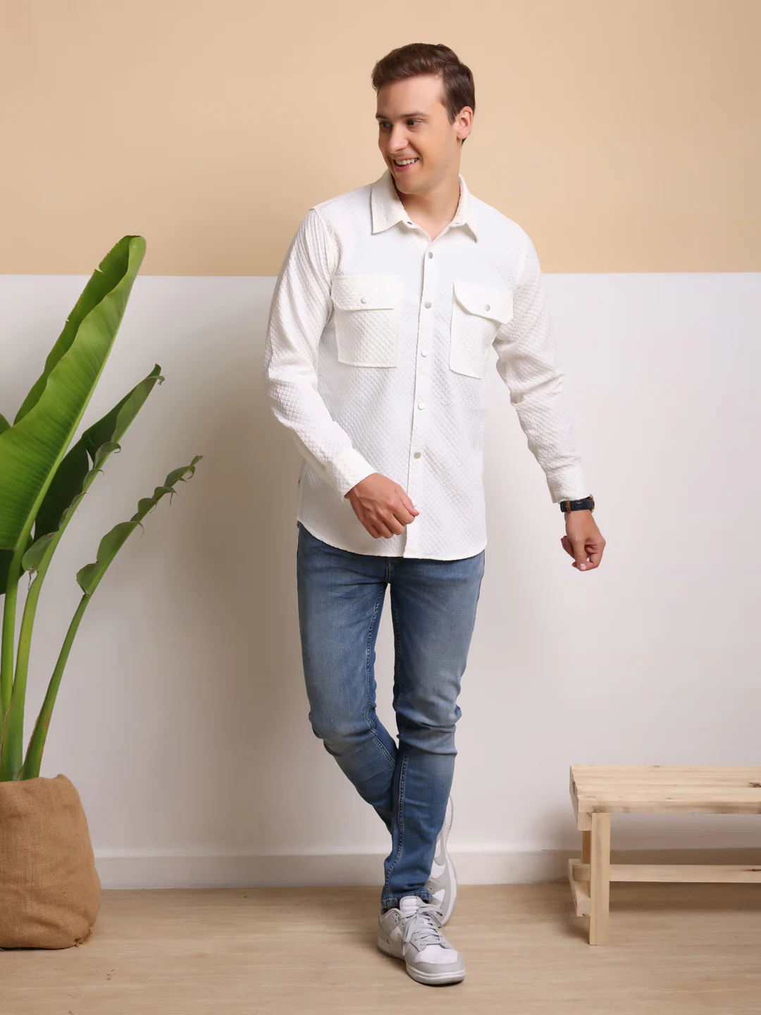 Men's Casual Imported Fabric Double Pocket Cargo Shirts - White - Image 5