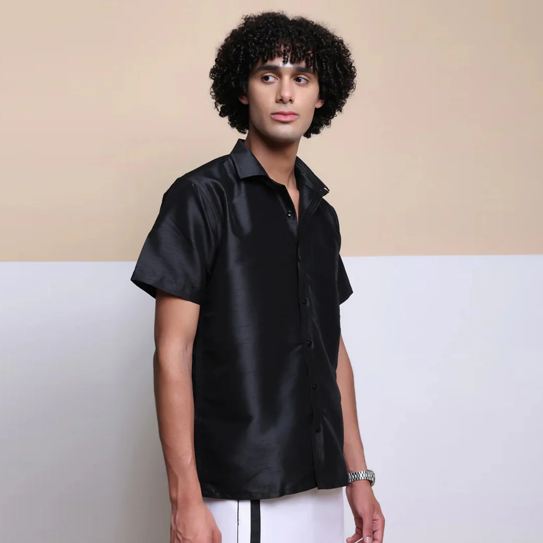 Premium Ethnic Shirts for Men | Traditional South Indian Lungi Shirts (Black) - Image 3
