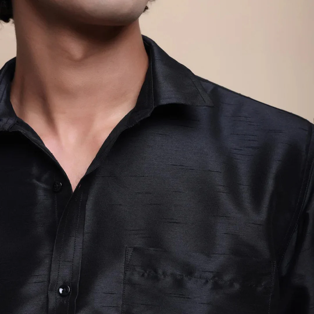 Premium Ethnic Shirts for Men | Traditional South Indian Lungi Shirts (Black) - Image 5
