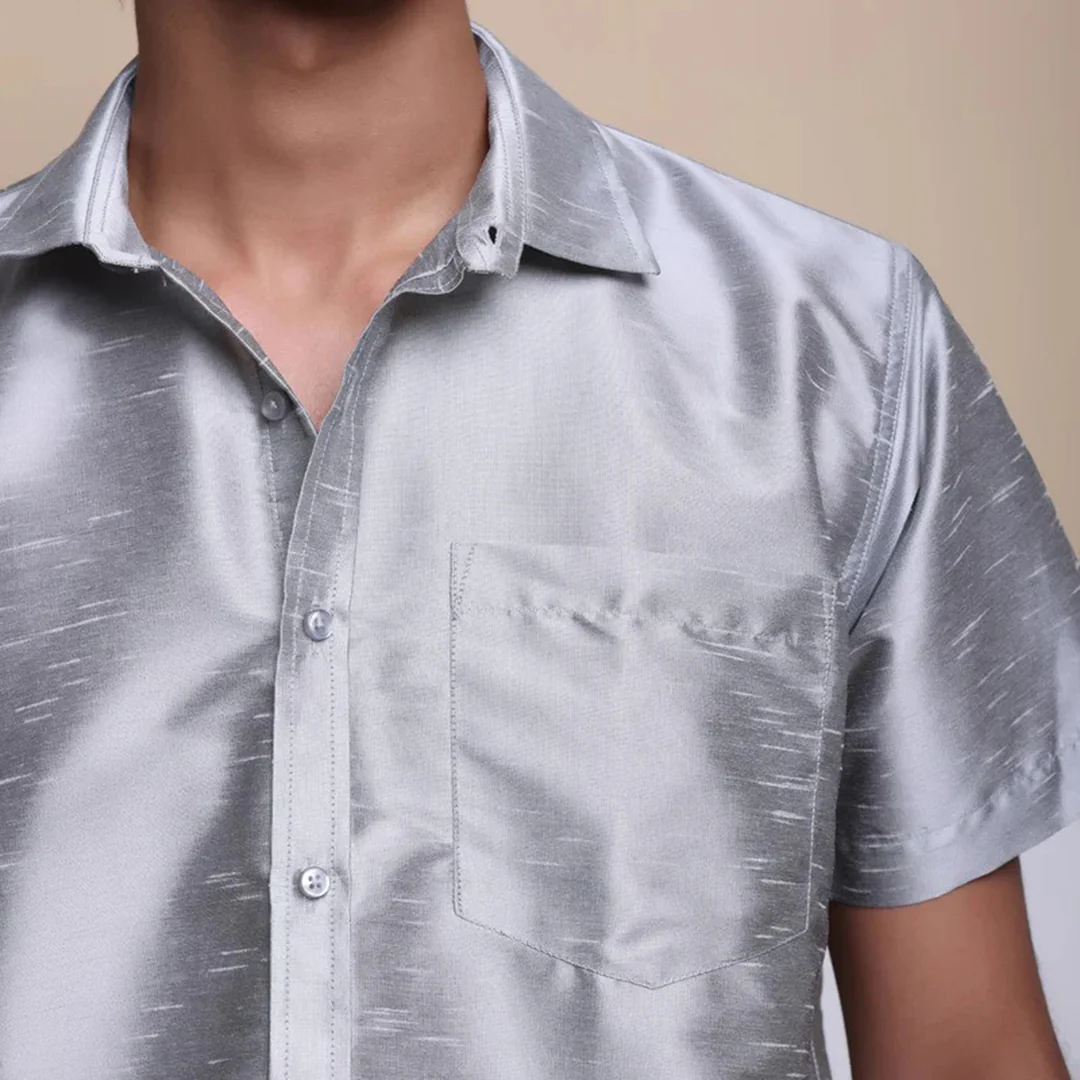 Premium Ethnic Shirts for Men | Traditional South Indian Lungi Shirts (Silver) - Image 5