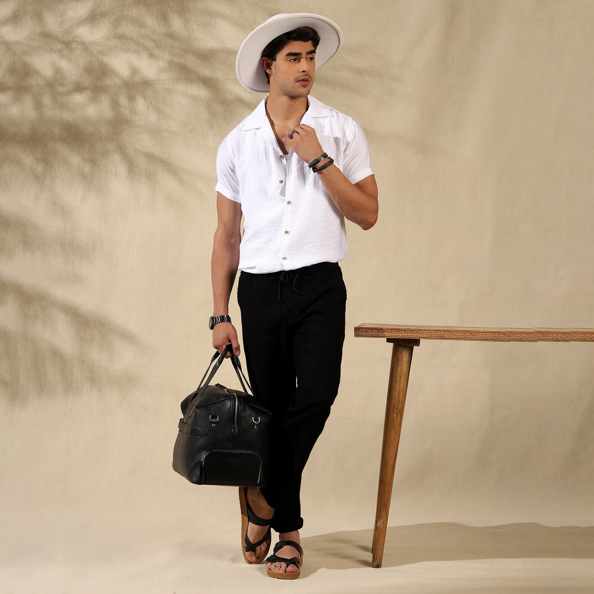 Men's Imported Textured Cuban Collar Casual Half Shirt White - Image 4