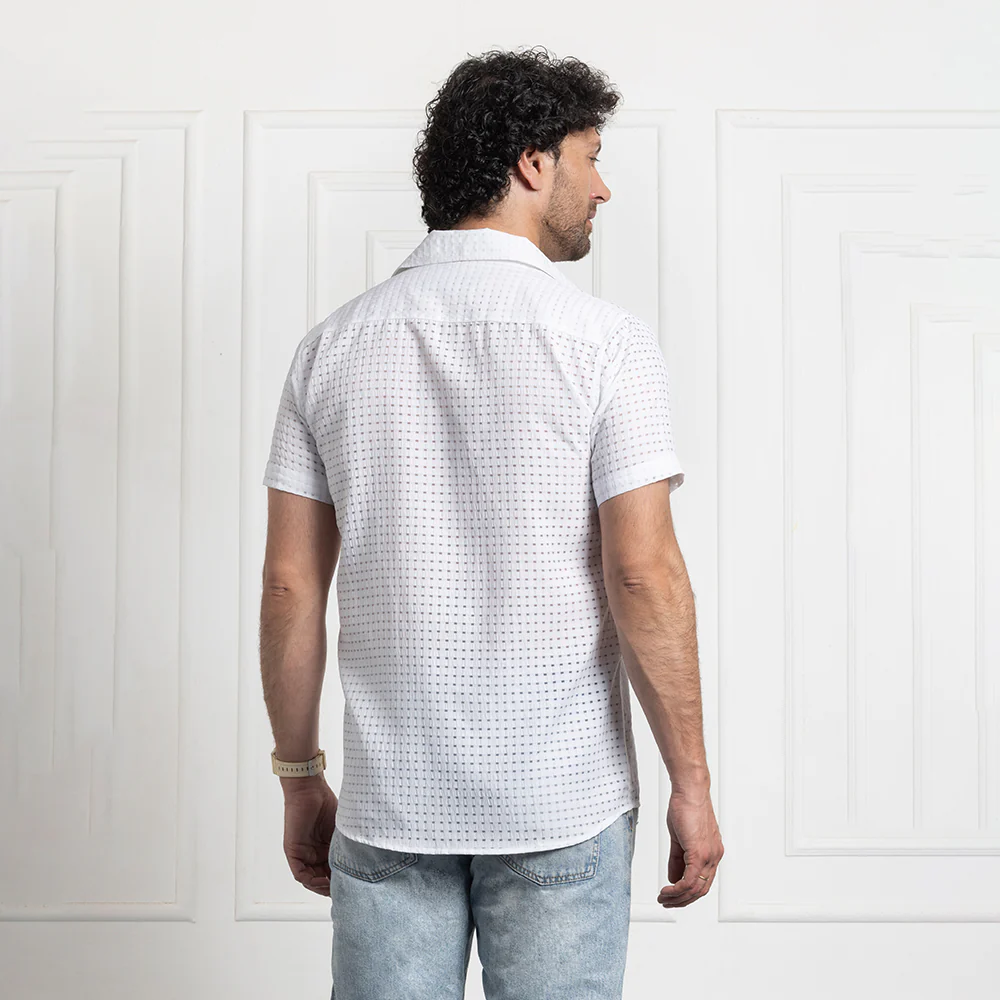 Men's Net Self Cuban Collar Casual Shirt White - Image 3