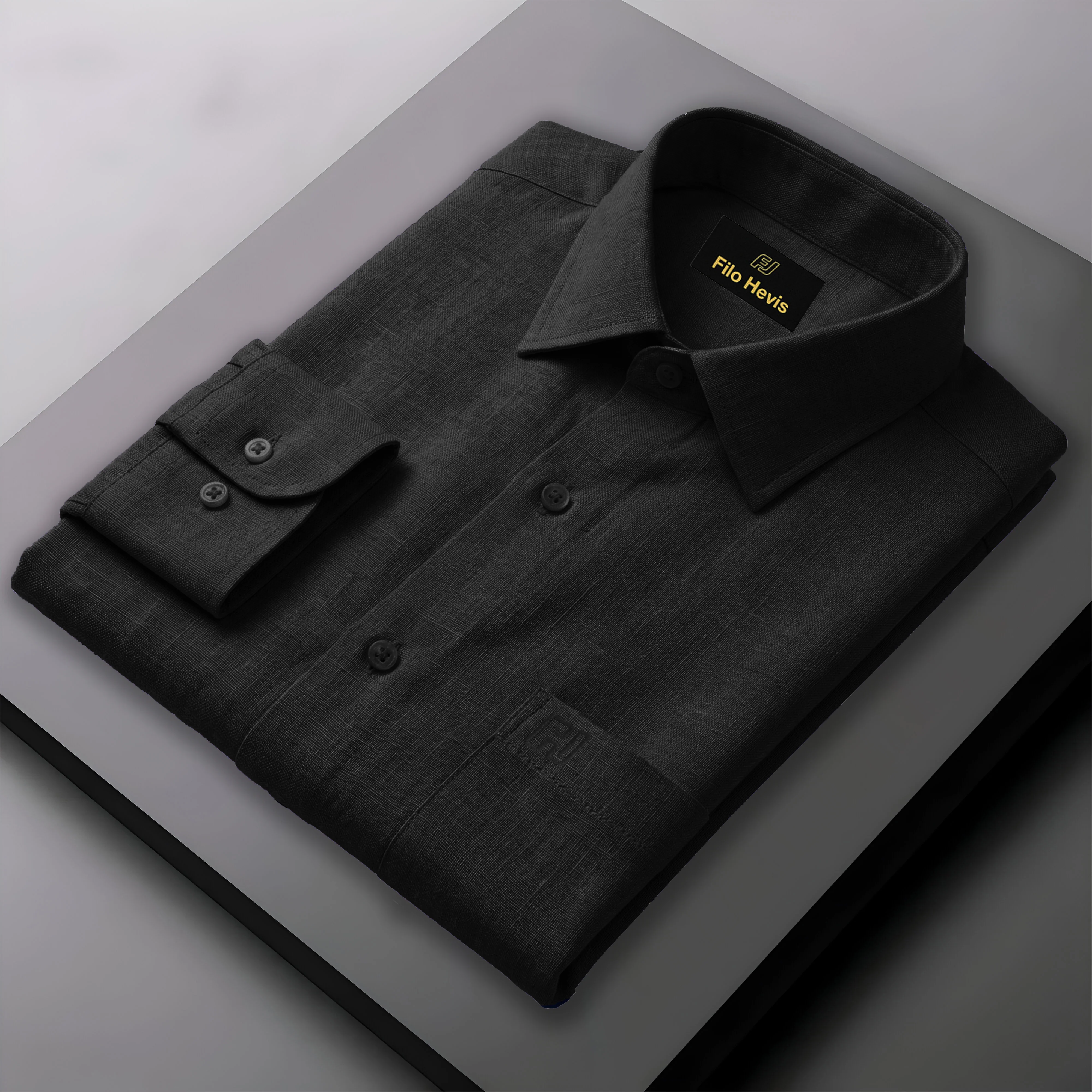 FINE LINEN SHIRTS FOR MEN (Full Sleeves)-Black - Image 3