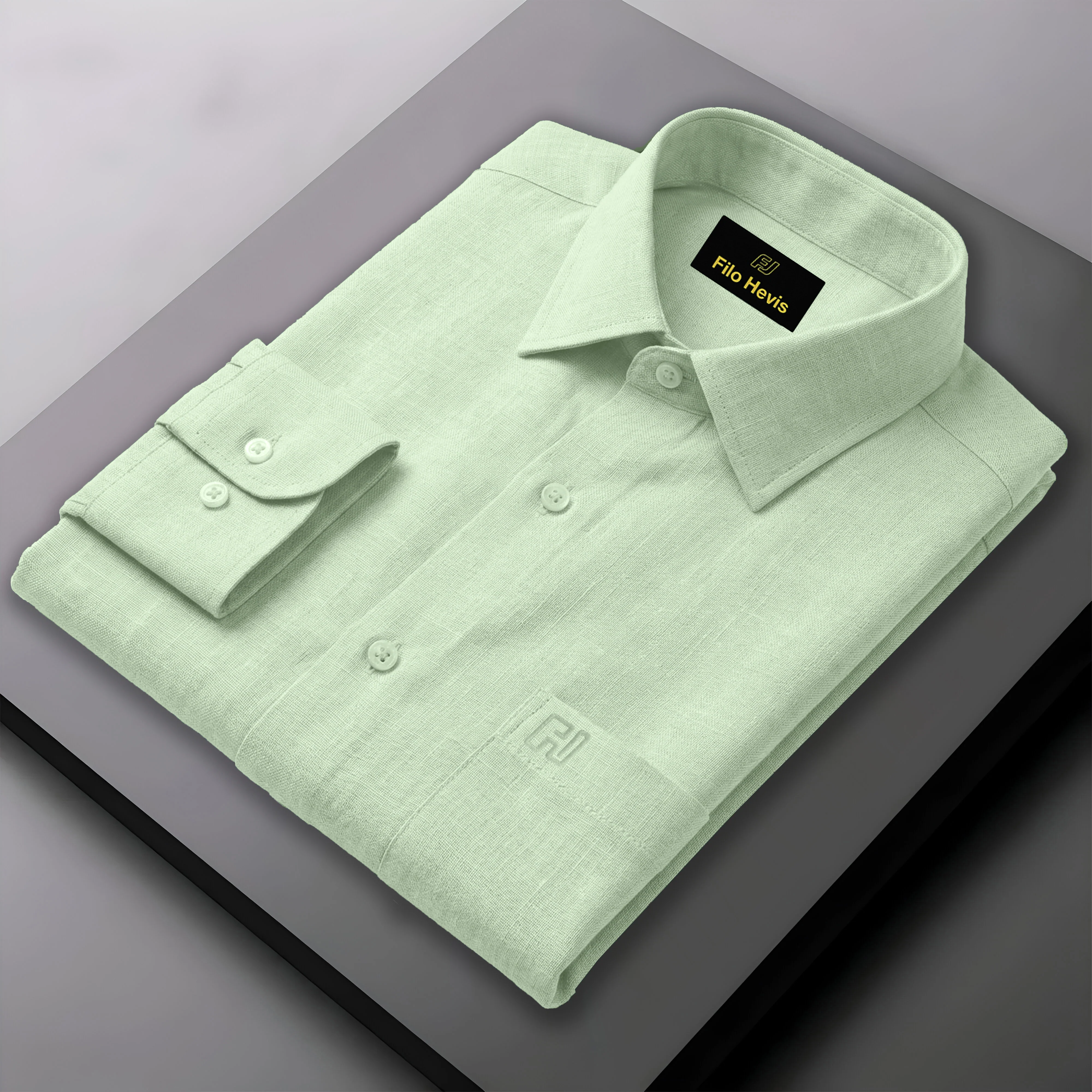 FINE LINEN SHIRTS FOR MEN (Full Sleeves)-Pista Green - Image 3