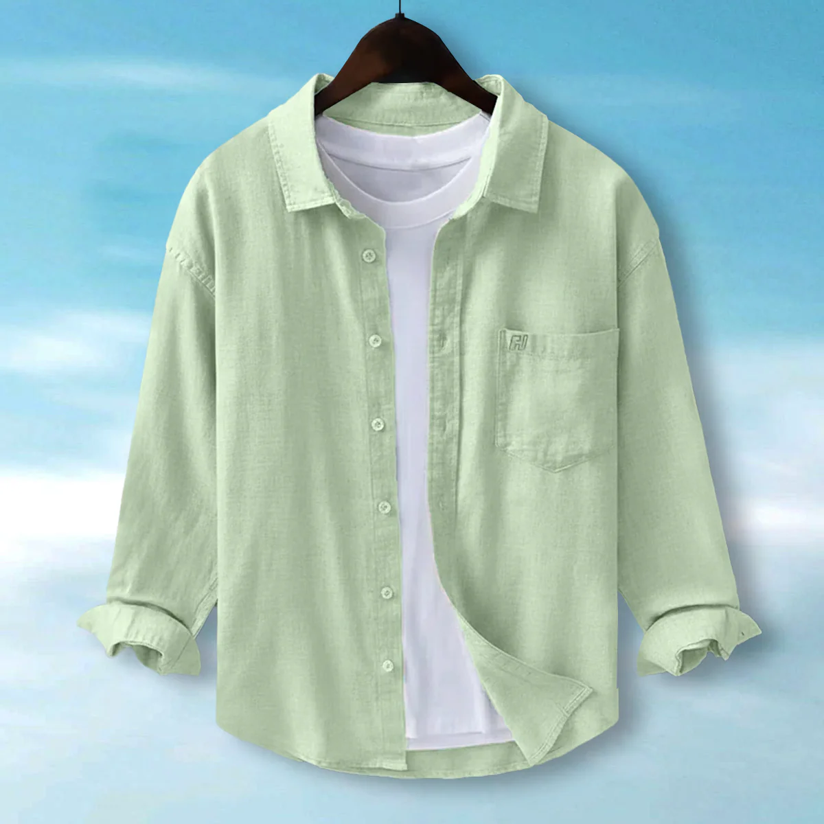 FINE LINEN SHIRTS FOR MEN (Full Sleeves)-Pista Green - Image 5