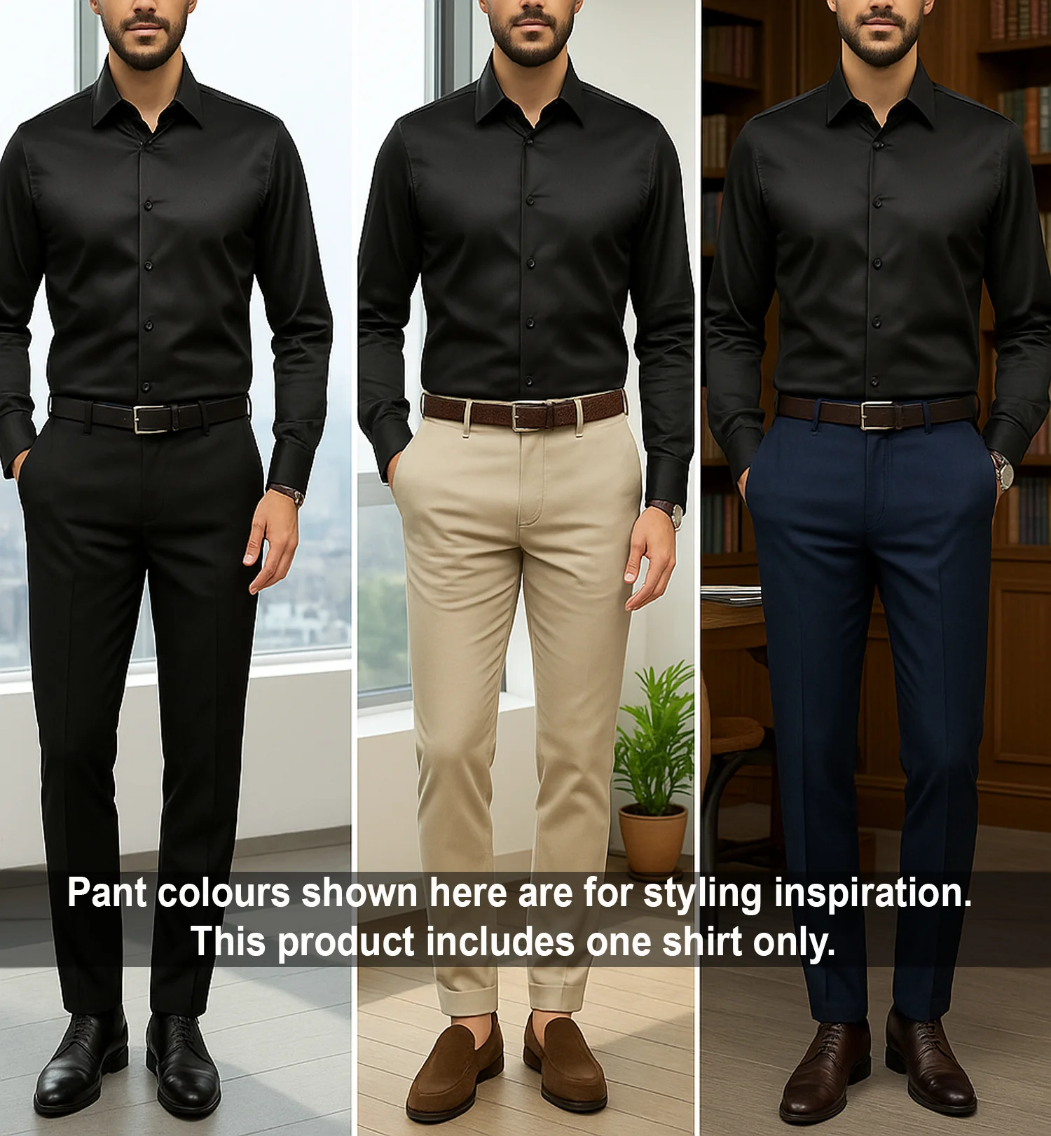 Men's Satin Lycra formal  Full Sleeve shirt Black - Image 4