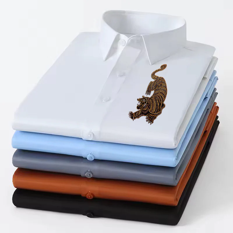 PARTY SHIRTS FOR MEN | PREMIUM SHIRTS | CLUB SHIRTS Tiger Embroidery-White - Image 3