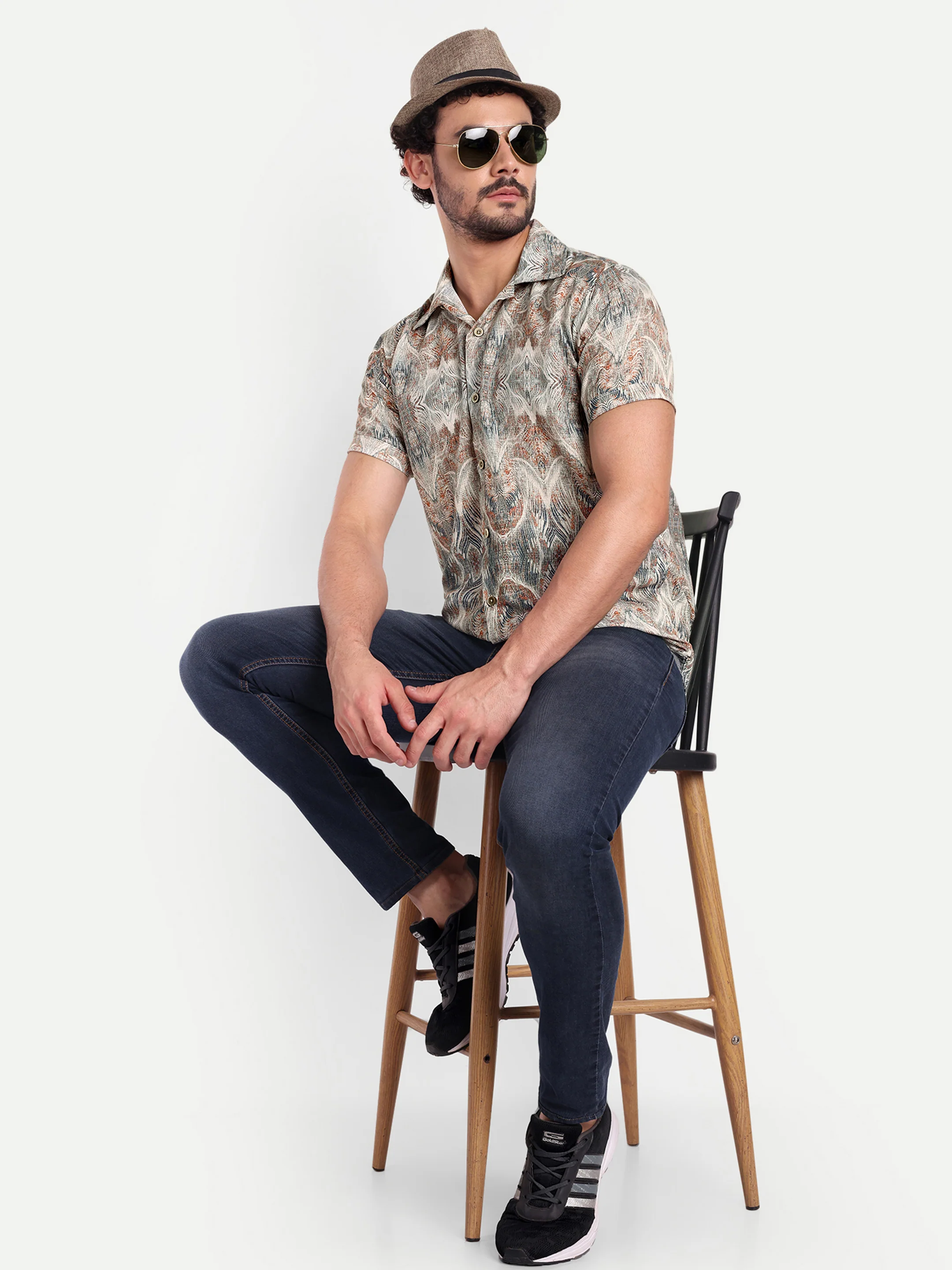 Green Printed Textured Half Shirt - Image 5