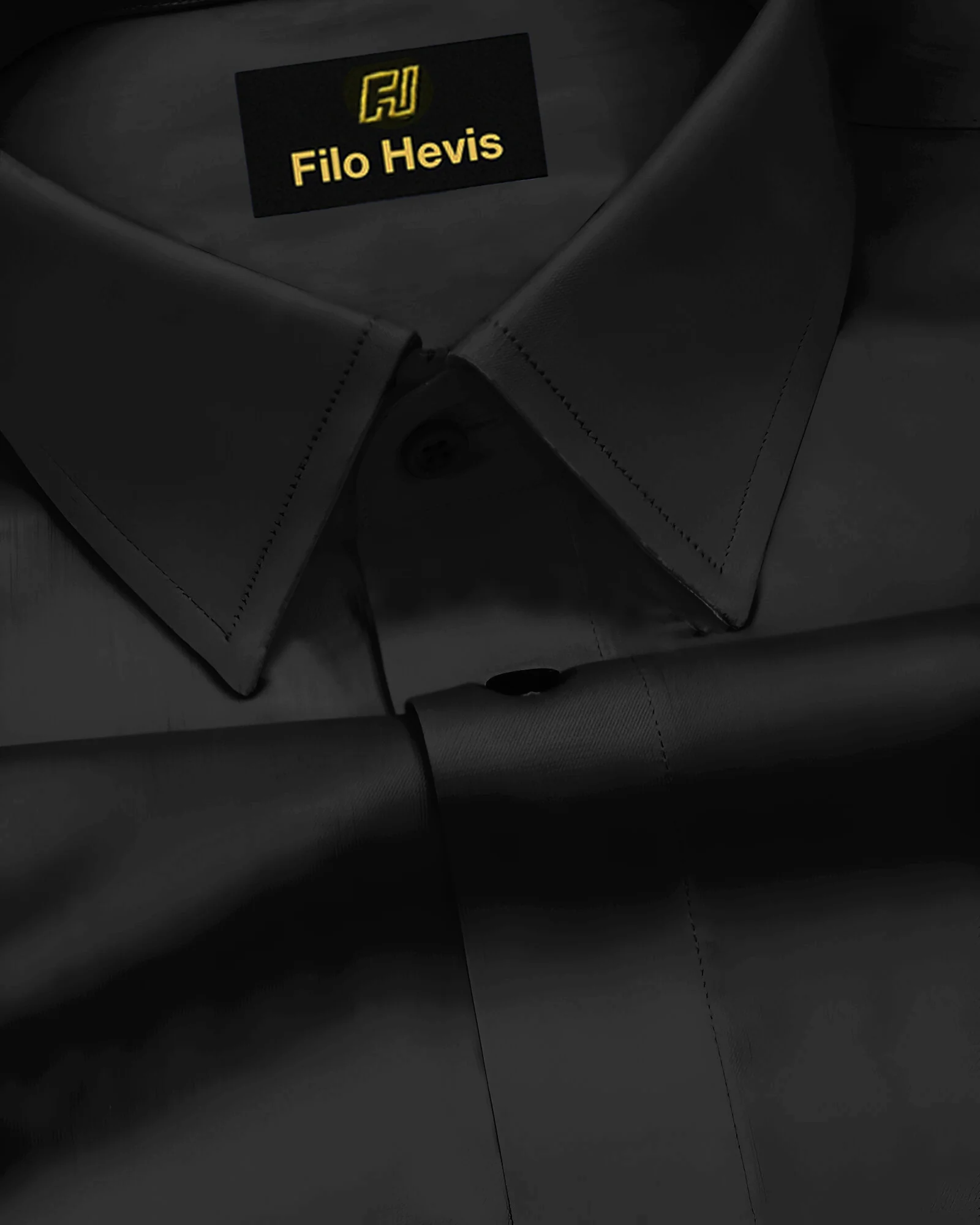 PLATINUM COTTON SATIN FORMAL SHIRT FOR MEN (Single Pocket)-Black - Image 3